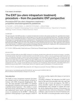 The EXIT (Ex-Utero Intrapartum Treatment) Procedure
