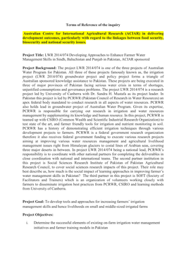 (ACIAR) in Delivering Development Outcomes, Particularly with Regard to the Linkages Between Food Security, Biosecurity and National Security Issues