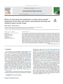 Effects of Using Whey and Maltodextrin in White Cheese Powder Production on Free Fatty Acid Content, Nonenzymatic Browning and Oxidation Degree During Storage