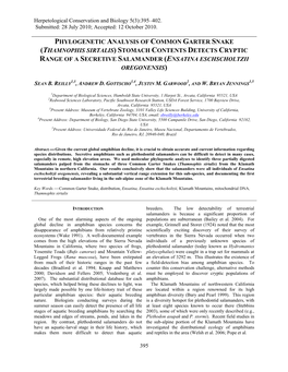 Thamnophis Sirtalis) Stomach Contents Detects Cryptic Range of a Secretive Salamander (Ensatina Eschscholtzii Oregonensis)