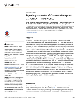 Signaling Properties of Chemerin Receptors CMKLR1, GPR1 and CCRL2