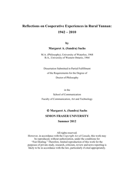 Reflections on Cooperative Experiences in Rural Yunnan: 1942 – 2010