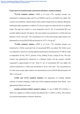 Cr(VI) Standard Solution. 0.0029 G of Cr2o3 ( Cr Enriched Isotope) Was