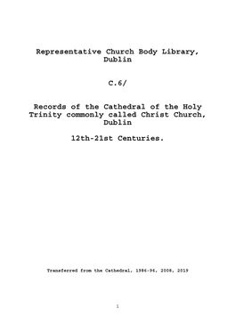 Representative Church Body Library, Dublin C.6/ Records of The