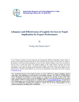 Adequacy and Effectiveness of Logistic Services in Nepal: Implication for Export Performance