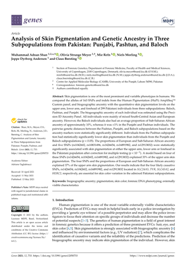 Analysis of Skin Pigmentation and Genetic Ancestry in Three Subpopulations from Pakistan: Punjabi, Pashtun, and Baloch