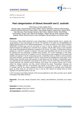 Pest Categorisation of Elsinoë Fawcettii and E. Australis