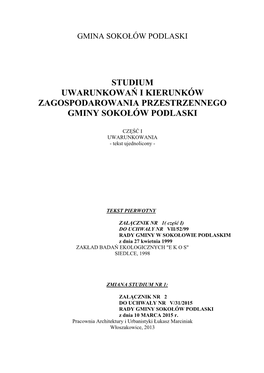 Studium Uwarunkowań I Kierunków Zagospodarowania Przestrzennego Gminy Sokołów Podlaski