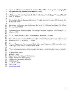 Impact of Interannual Variations in Sources of Insoluble Aerosol Species on Orographic 2 Precipitation Over California’S Central Sierra Nevada 3 4 J