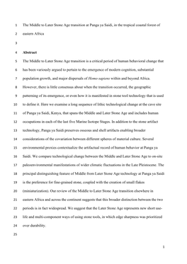 The Middle to Later Stone Age Transition at Panga Ya Saidi, in the Tropical Coastal Forest Of