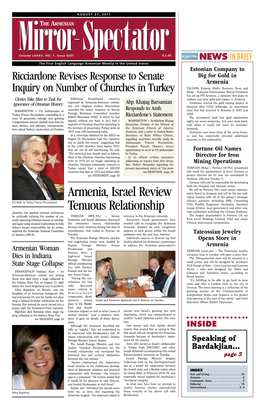 Armenia, Israel Review Tenuous Relationship