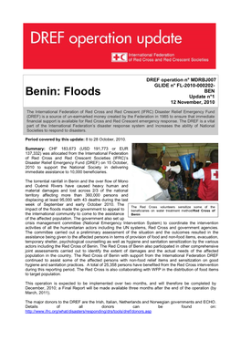 Benin: Floods Update N°1 12 November, 2010