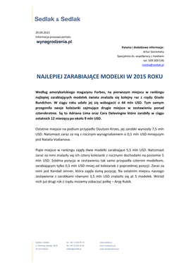 Najlepiej Zarabiające Modelki W 2015 Roku