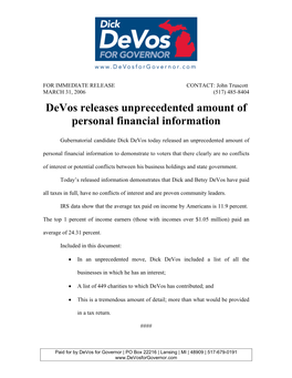 Devos Releases Unprecedented Amount of Personal Financial Information