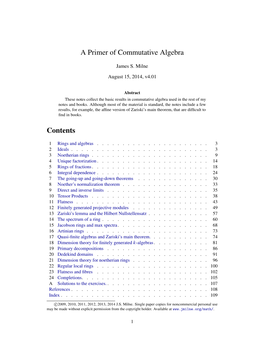 A Primer of Commutative Algebra