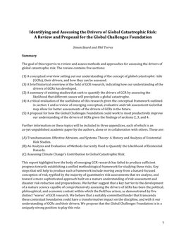 Identifying and Assessing the Drivers of Global Catastrophic Risk: a Review and Proposal for the Global Challenges Foundation