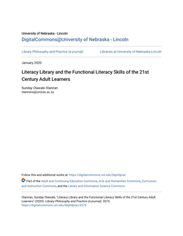 Literacy Library and the Functional Literacy Skills of the 21St Century Adult Learners