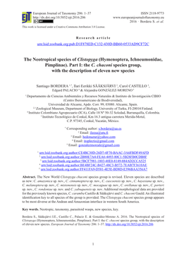 The Neotropical Species of Clistopyga (Hymenoptera, Ichneumonidae, Pimplinae). Part I: the C. Chaconi Species Group, with the Description of Eleven New Species