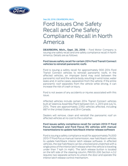 Ford Issues One Safety Recall and One Safety Compliance Recall in North America