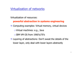 Virtualization of Networks