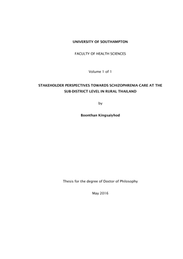 Stakeholder Perspectives Towards Schizophrenia Care at the Sub-District Level in Rural Thailand