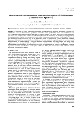 Host-Plant Mediated Influences on Population Development of Sitobion Avenue (Sternorrhyncha: Aphididae)