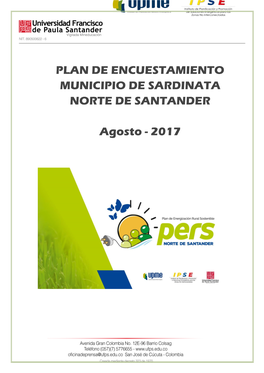 Plan De Encuestamiento Municipio De Sardinata Norte De Santander
