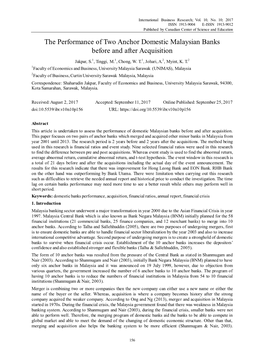 The Performance of Two Anchor Domestic Malaysian Banks Before and After Acquisition