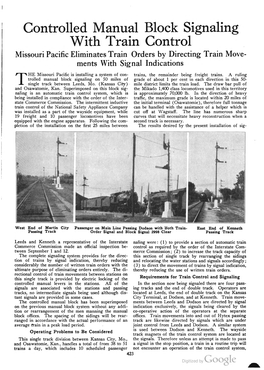 Controlled Manual Block Signaling with Train Control Missouri Pacific Eliminates Train Orders by Directing Train Move­ Ments with Signal Indications