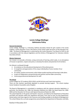 Loreto College Mullingar Admissions Policy