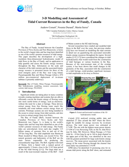 3-D Modelling and Assessment of Tidal Current Resources in the Bay of Fundy, Canada