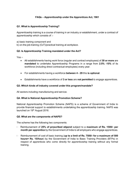 Faqs – Apprenticeship Under the Apprentices Act, 1961 Q1