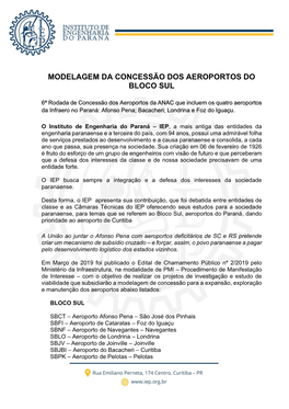 Modelagem Da Concessão Dos Aeroportos Do Bloco Sul