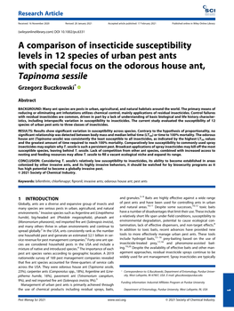 A Comparison of Insecticide Susceptibility Levels in 12 Species of Urban Pest Ants with Special Focus on the Odorous House Ant, Tapinoma Sessile