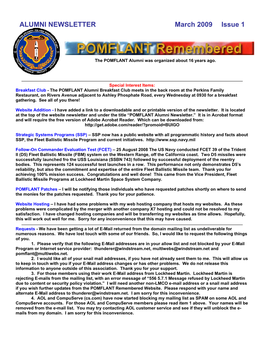 ALUMNI NEWSLETTER March 2009 Issue 1