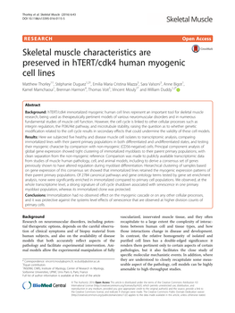 Skeletal Muscle Characteristics Are Preserved in Htert/Cdk4 Human