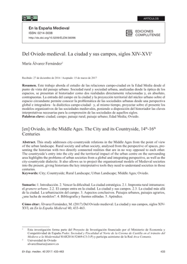 Del Oviedo Medieval. La Ciudad Y Sus Campos, Siglos XIV-XVI1