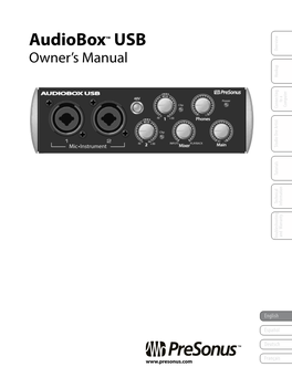 Audiobox™ USB Overview Owner’S Manual Hookup to a Computer Connecting Studio Onestudio Artist Tutorials Technical Information and Warranty Troubleshooting