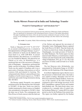 Taxila Mirrors Preserved in India and Technology Transfer