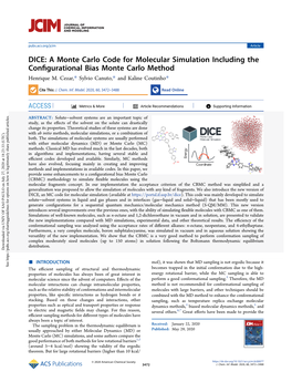 DICE: a Monte Carlo Code for Molecular Simulation Including the Conﬁgurational Bias Monte Carlo Method Henrique M