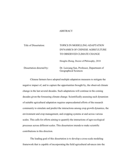 Topics in Modelling Adaptation Dynamics of Chinese Agriculture to Observed Climate Change