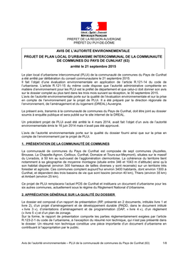 Avis De L'autorité Environnementale Projet De Plan Local D'urbanisme Intercommunal De La Communaute De Communes Du Pays De