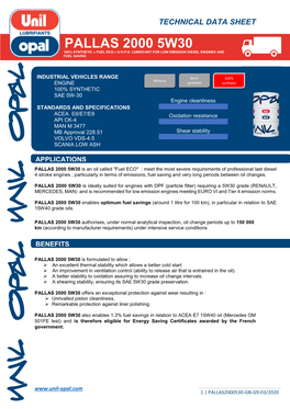 Pallas 2000 5W30 100% Synthetic « Fuel Eco » U.H.P.D