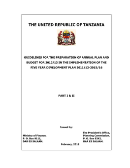 Plan and Budget Guidelines for 2012/13 in the Implementation Of