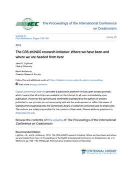 The CRS Ekinds Research Initiative: Where We Have Been and Where We Are Headed from Here