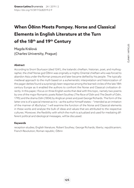 When Óðinn Meets Pompey. Norse and Classical Elements in English Literature at the Turn of the 18Th and 19Th Century