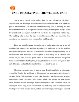 Cake Decorating – the Wedding Cake