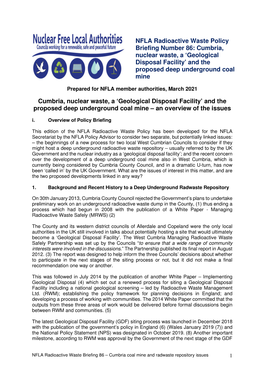 Cumbria, Nuclear Waste, a ‘Geological Disposal Facility’ and the Proposed Deep Underground Coal Mine