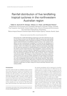 Rainfall Distribution of Five Landfalling Tropical Cyclones in the Northwestern Australian Region