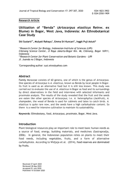 Utilization of “Benda” ( Artocarpus Elasticus Reinw. Ex Blume) In